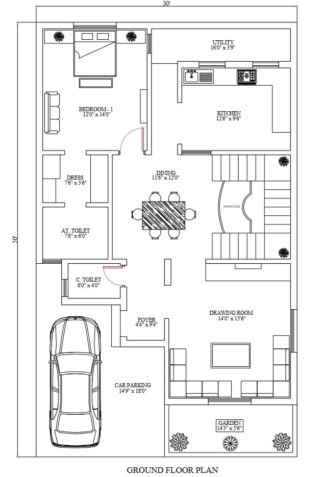 30x50 Sq Ft Duplex House Plan Dehradun 15000